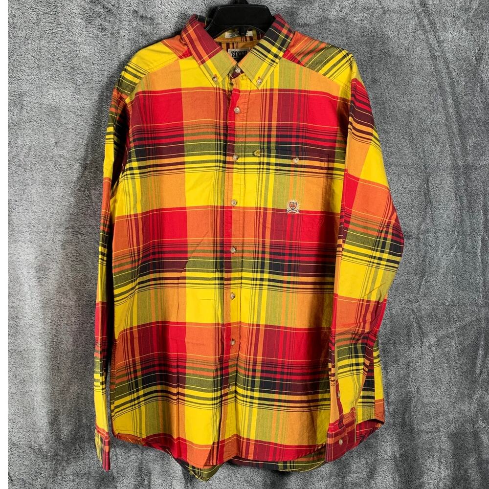 Rough Stock Shirt Mens XL Red Yellow Panhandle Slim Button Down Western Farm